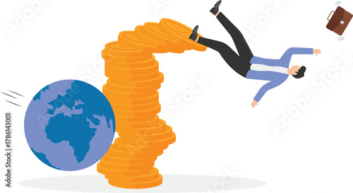 Impact of global economic recession on business, company revenue and profit decline, financial domino effect concept,

