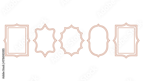 Five decorative ornate rose gold frames on a white background vector illustration border