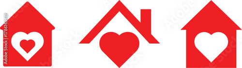 Home love icon set. Sweet Home Symbols. House and heart icons. Property affection and care symbols