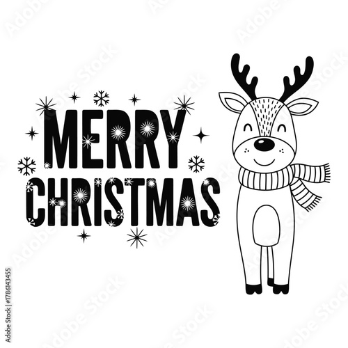 Cute reindeer with merry christmas text