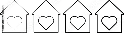 house icon with heart set. Home love symbols. Home Care and Love Icons. Finding home signs
