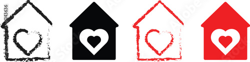house icon with heart set. Home love symbols. Home Care and Love Icons. Finding home signs
