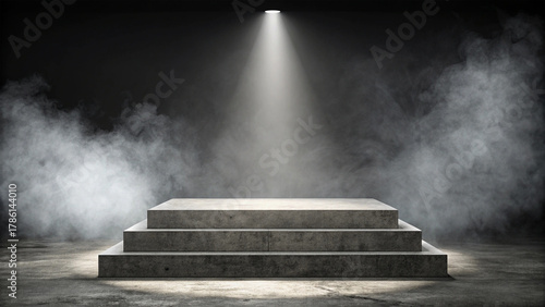 Concrete podium with spotlight and fog stage