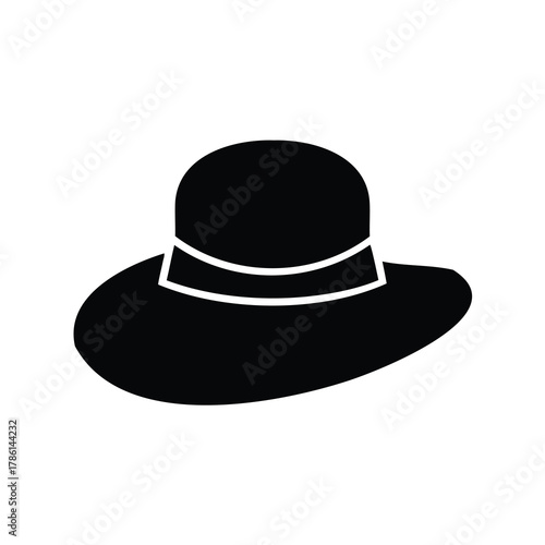 Elegant black floppy hat with a simple white band design, isolated