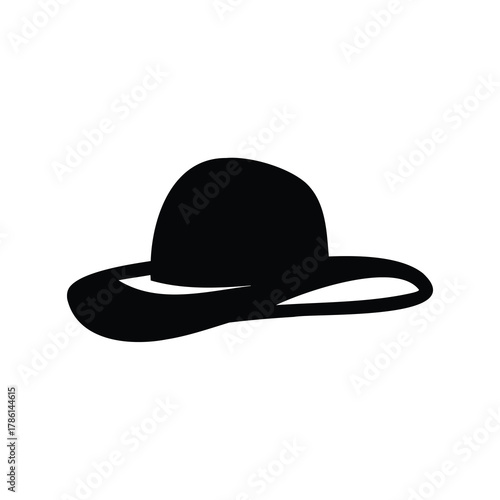 Simple black silhouette of a wide brimmed hat isolated on white