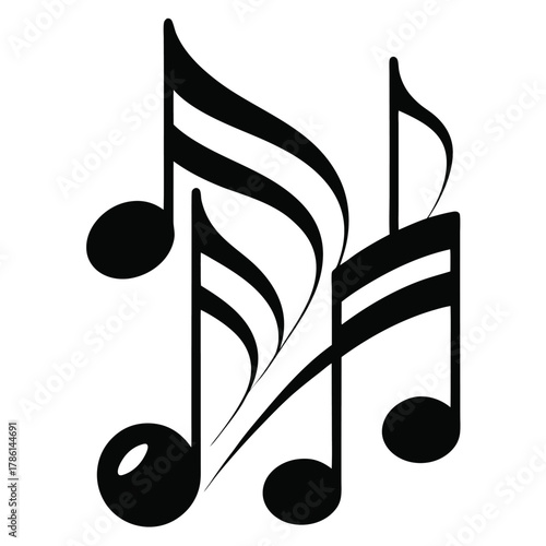 music notes icon black and white silhouette on white background