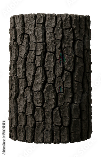 Dark gray bark of black mangrove tree, featuring deep fissures.