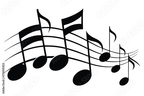 music notes icon black and white silhouette on white background