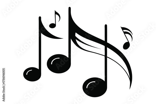 music notes icon black and white silhouette on white background