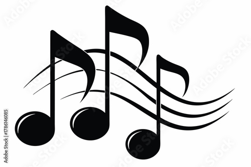 music notes icon black and white silhouette on white background