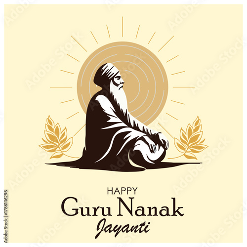 Guru Nanak Jayanti greeting card design digital illustration
