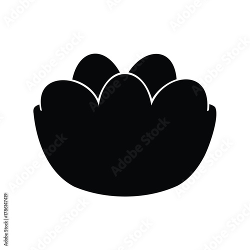 A Simple Black Silhouette of Eggs in a Bowl Illustration Design