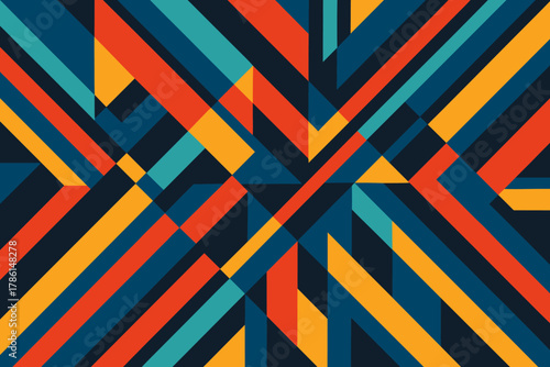 Dynamic Geometric Composition. Colorful geometric pattern with sharp lines and dynamic tones, modern vector illustration and bold