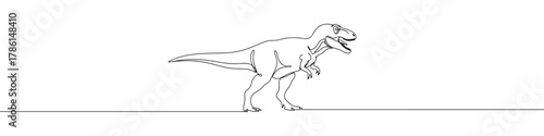 Continuous one line drawing of a Tyrannosaurus Rex dinosaur. Concept of prehistoric animals, ancient history and power