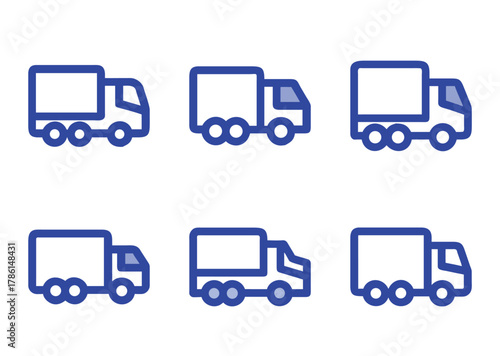 Various delivery truck icons in blue color, minimalist style design element
