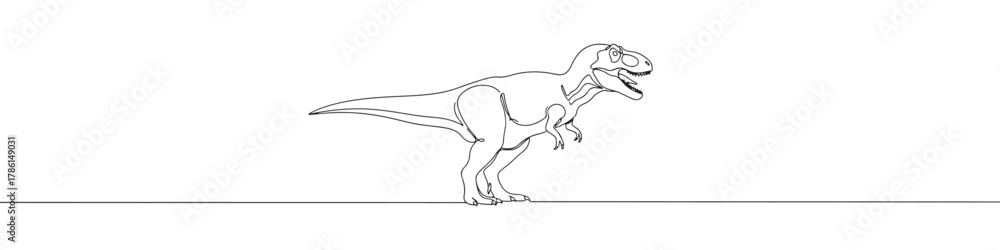 Obraz premium Continuous one line drawing of a Tyrannosaurus Rex dinosaur. Concept of prehistoric animals, ancient history and power