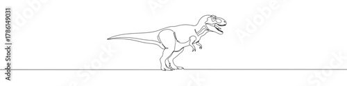 Continuous one line drawing of a Tyrannosaurus Rex dinosaur. Concept of prehistoric animals, ancient history and power