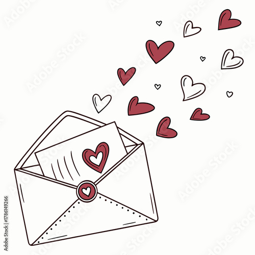 Envelope with hearts flying out, a symbol of love