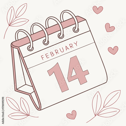 February 14 calendar page for valentines day