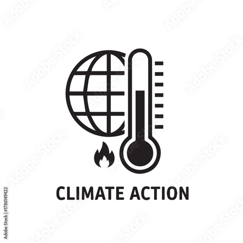 Icon of a globe with a thermometer and flame, representing climate action climate change global warming
