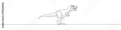 Continuous one line drawing of a Tyrannosaurus Rex dinosaur. Concept of prehistoric animals, ancient history and power