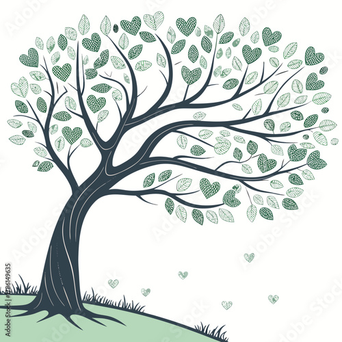 Illustration of a tree with heartshaped leaves