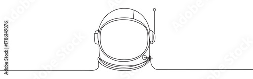 Continuous one line drawing of an astronaut helmet. Concept of space exploration, science and future