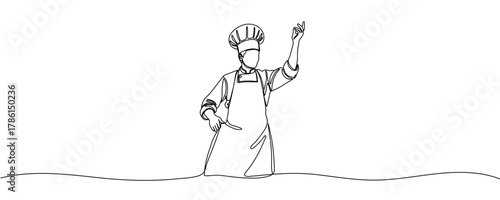Continuous One Line Art Vector Confident Chef Illustration Editable stroke