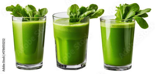 Wallpaper Mural Fresh green smoothie in glass surrounded by lettuce, cucumber, spinach, and apple, isolated on white background Torontodigital.ca