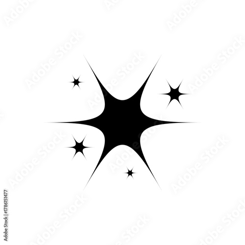 Aesthetic black sparkle y2k icon, sign. Retro stars, sparks, shine, galaxy, starburst. Design shiny element, shape for a poster, banner, background, stickers, decoration. Vector illustration.