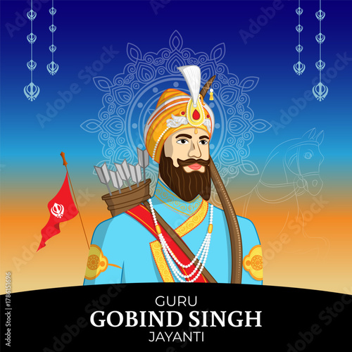 Vector illustration of Guru Gobind Singh Jayanti social media template