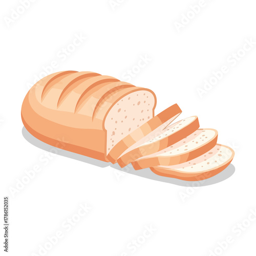 Delicious sliced loaf of fresh white bread for breakfast toast or sandwiches, isolated vector illustration