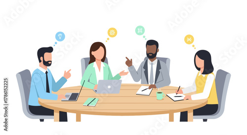 Diverse business team in a corporate meeting collaborating on a project, brainstorming creative ideas, and sharing strategies for success