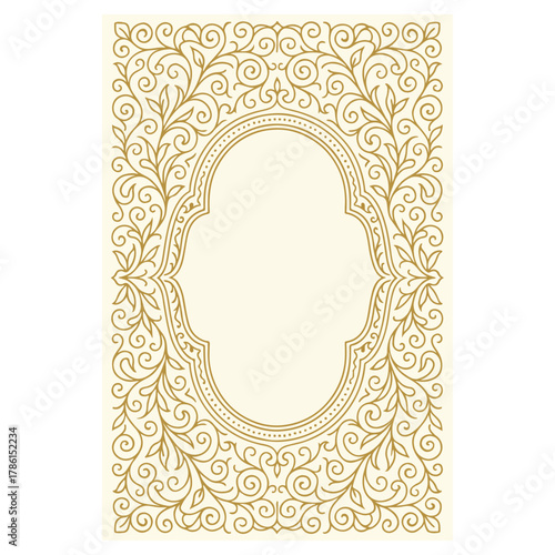 Ornate baroque oval frame on soft background classic cameo portrait template