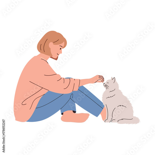 A person sits with their beloved fluffy cat, a heartwarming illustration of the special friendship and connection between humans and animals
