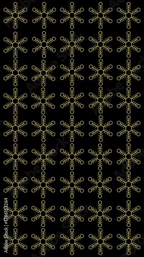 Abstract gold colored snow pattern animation spinning in a seamless loop on a black vertical screen
