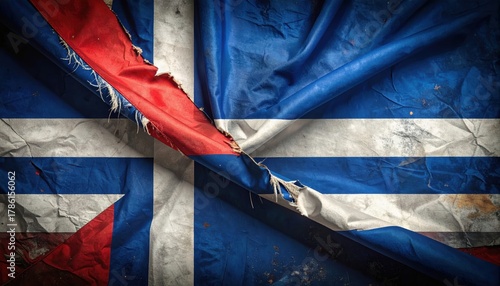 Flag with torn paper fragment weathered flag displays torn paper fragment suggesting message or sign of distress