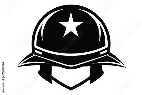 military helmet black and white silhouette on white background