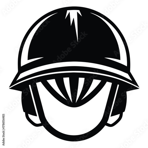military helmet black and white silhouette on white background