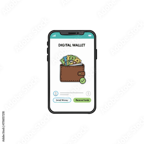 Digital Wallet Illustration on Smartphone Screen Secure Online Payments and Financial Management