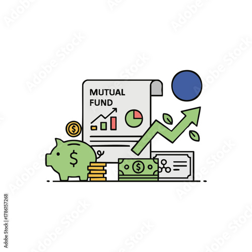 Conceptual illustration depicting mutual fund investments, strategic financial planning, and the journey towards wealth accumulation and economic growth with a positive outlook