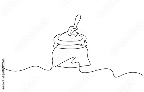 Bag of flour one line continuous drawing. Bakery pastry products continuous one line illustration. Isolated on transparent background