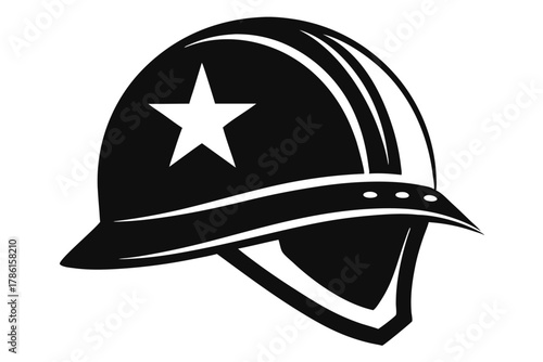 military helmet black and white silhouette on white background