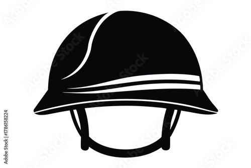 military helmet black and white silhouette on white background
