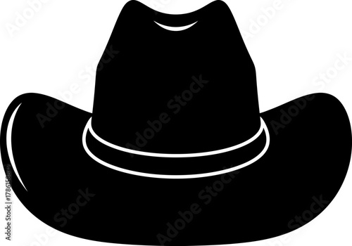 Silhouette of a classic black cowboy hat, featuring a simple brim and band.