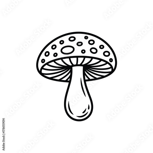 Simple outline drawing of a spotted mushroom