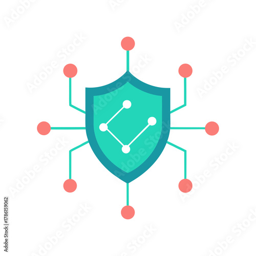 Cyber Security Shield with Glowing Network Nodes Vector Illustration
