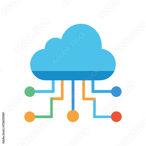 Cloud Computing Concept with Digital Data Flow Vector Illustration
