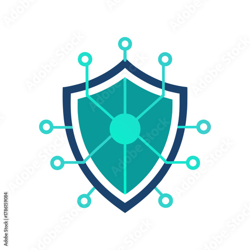 Cyber Security Shield with Glowing Network Nodes Vector Illustration
