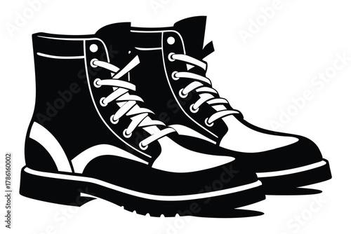 military combat boot black and white silhouette on white background